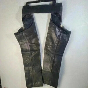 Motorcycle Chaps California Creations Black Leather Biker  Sz Med Made In USA